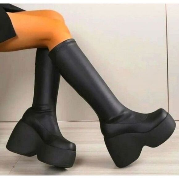 Knee high Stretch Platform boots sz 10 - Picture 1 of 12